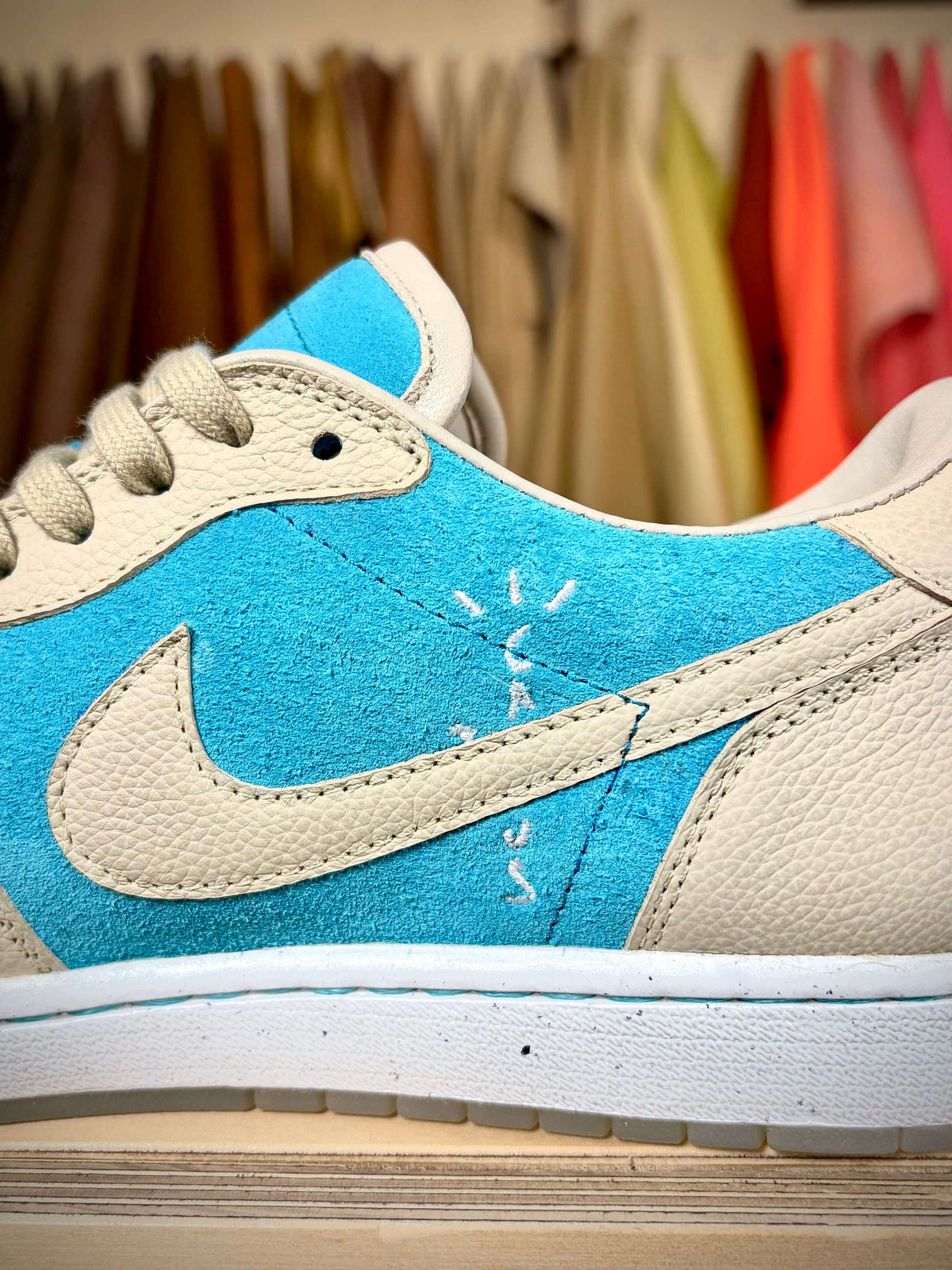 Custom ‘Sail/Coral Blue’ Air Jordan 1 Low TS - Size 10 US (Archive Sale)