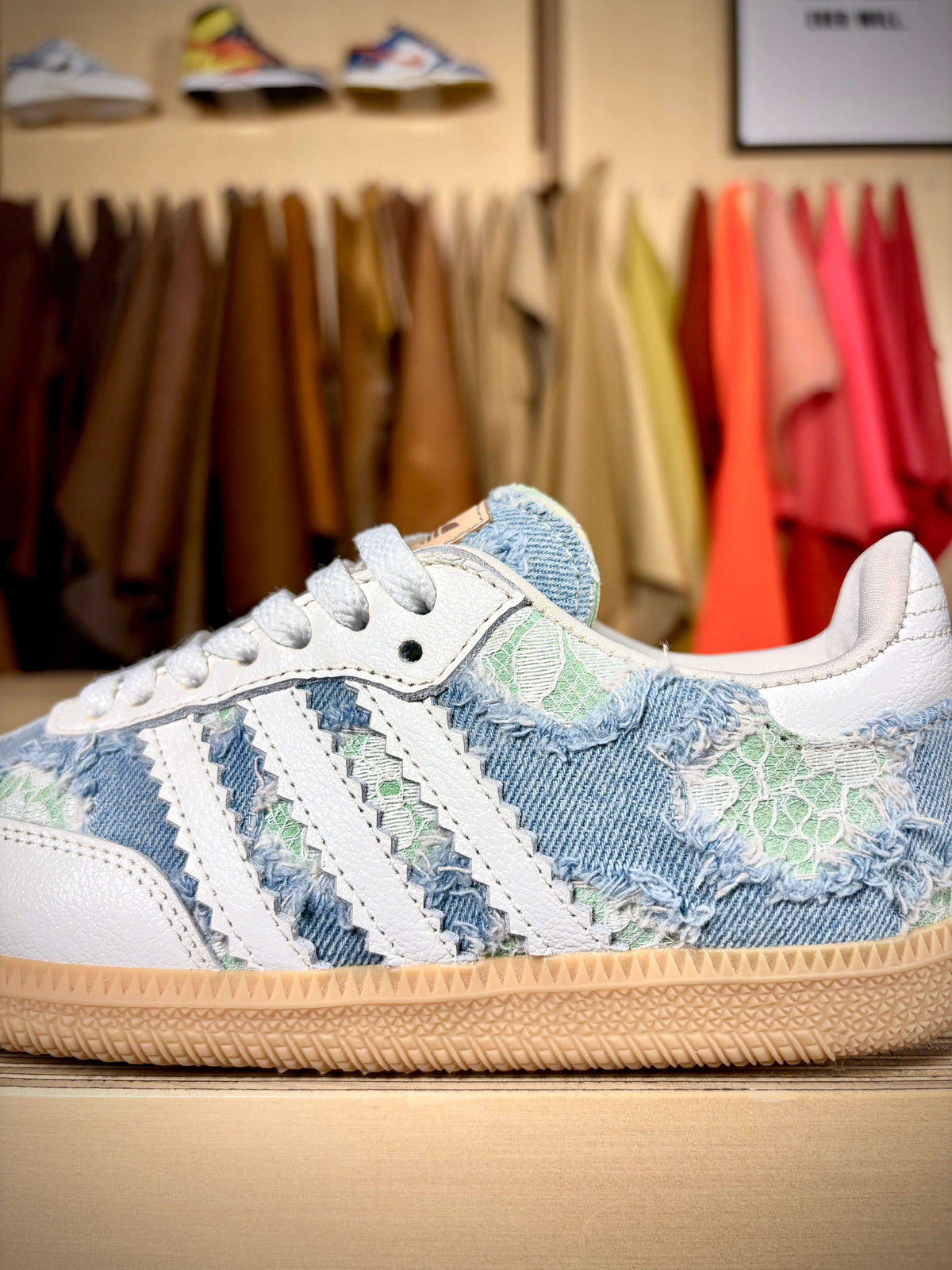 Custom ‘Denim, Lace &amp; Mint’ adidas Samba - Size 7 US wmns (Archive Sale)