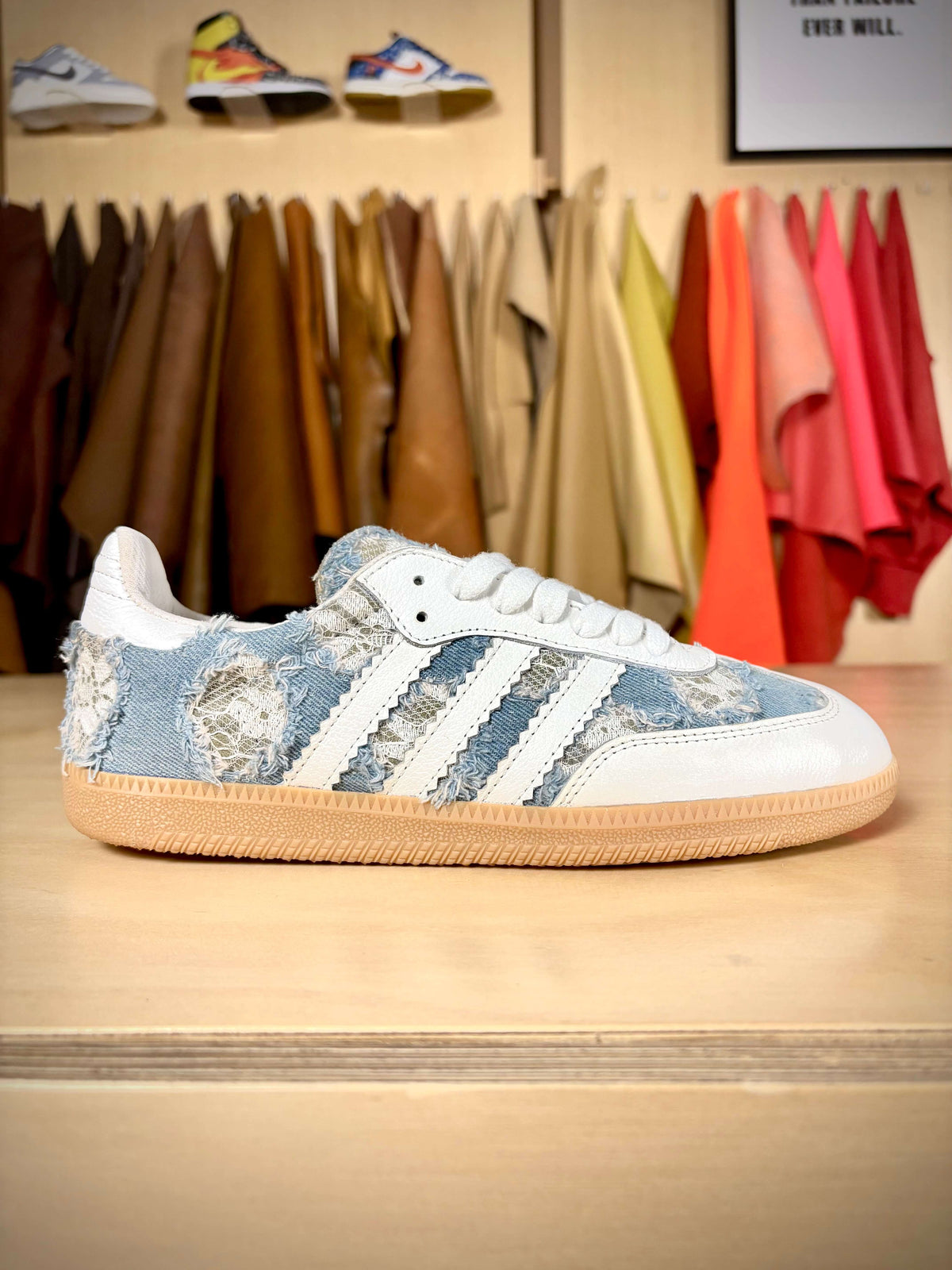 Custom ‘Denim, Lace &amp; Grey’ adidas Samba - Size 7 US wmns (Archive Sale)
