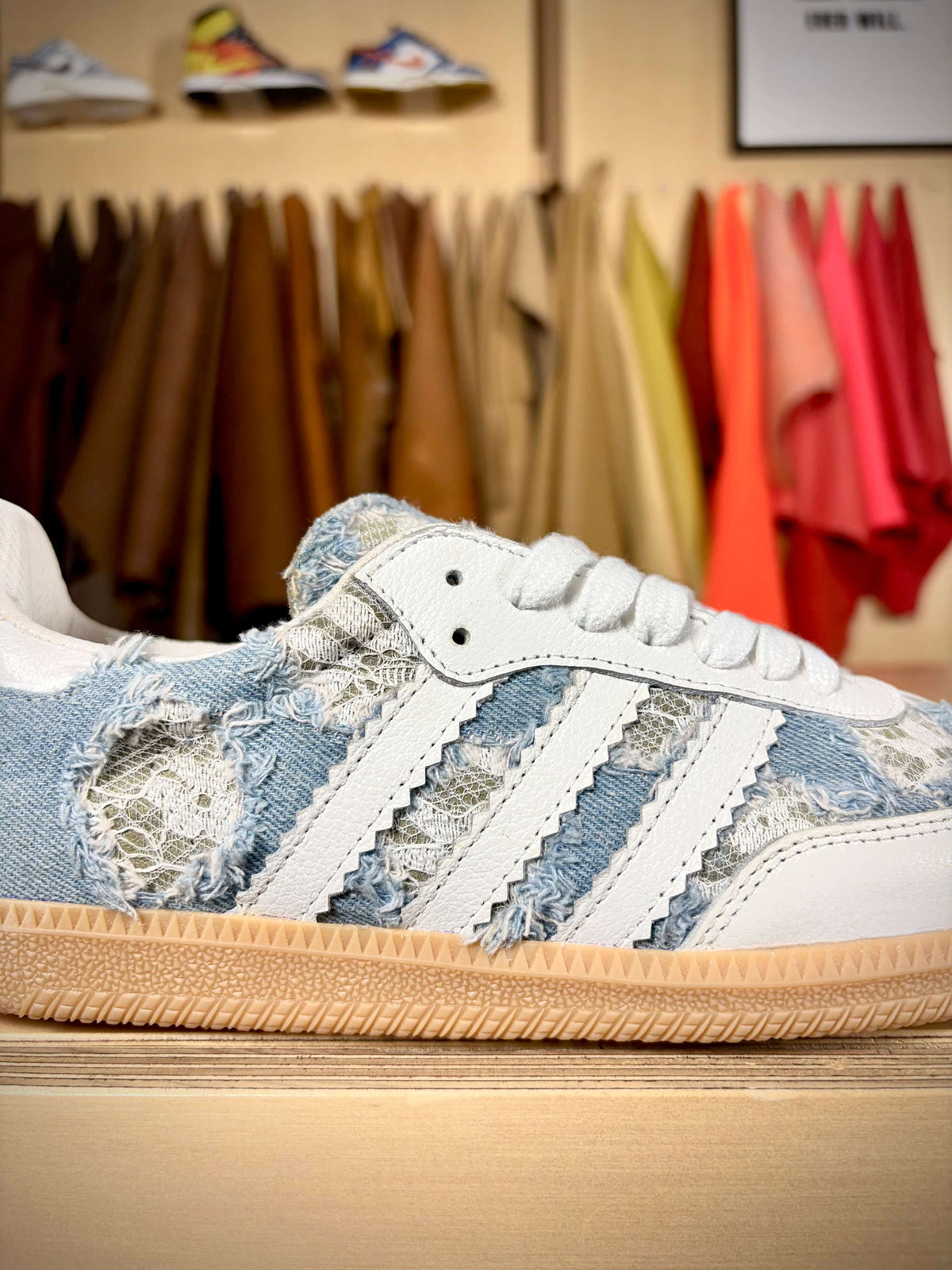 Custom ‘Denim, Lace &amp; Grey’ adidas Samba - Size 7 US wmns (Archive Sale)