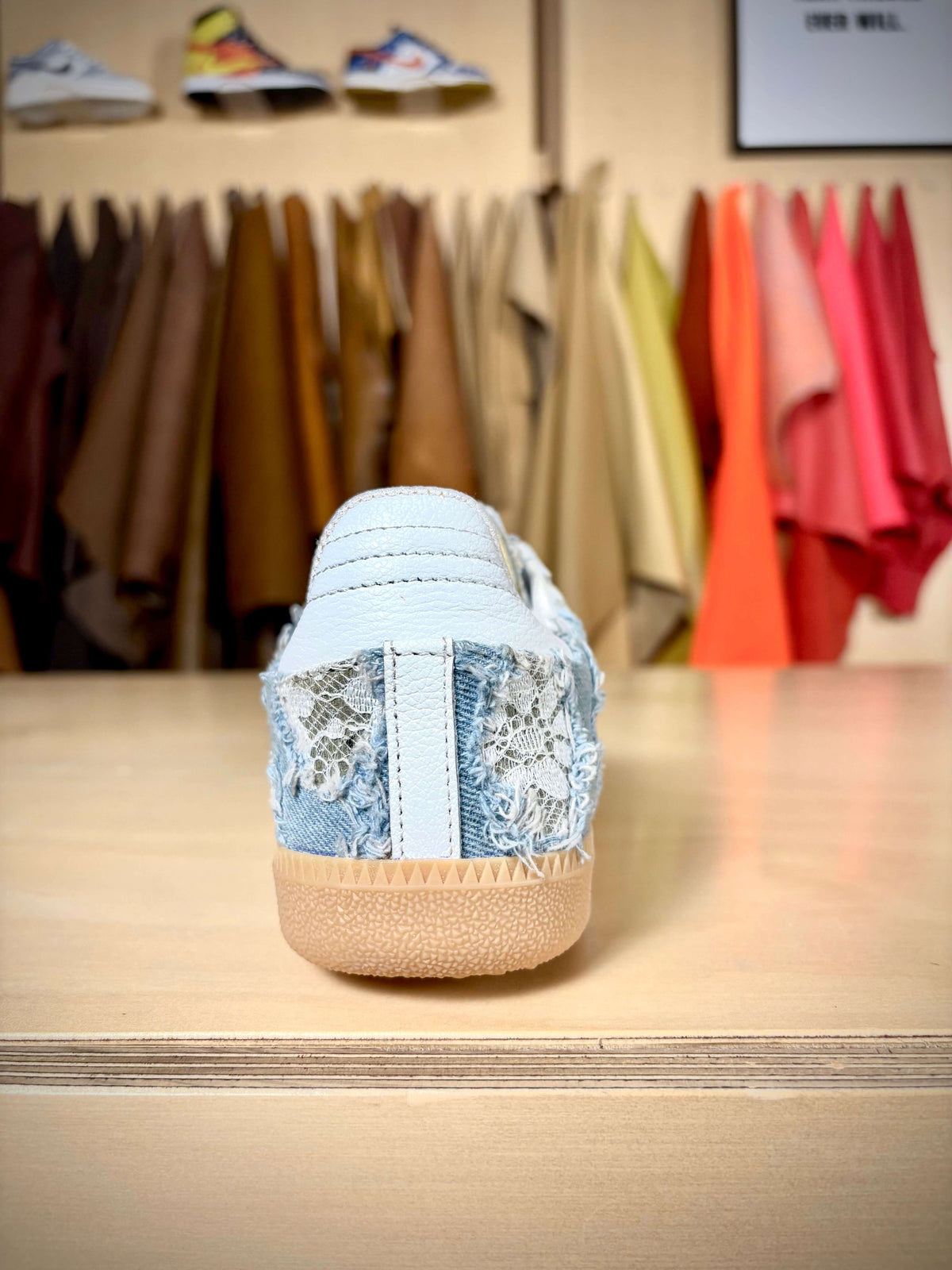 Custom ‘Denim, Lace &amp; Grey’ adidas Samba - Size 7 US wmns (Archive Sale)