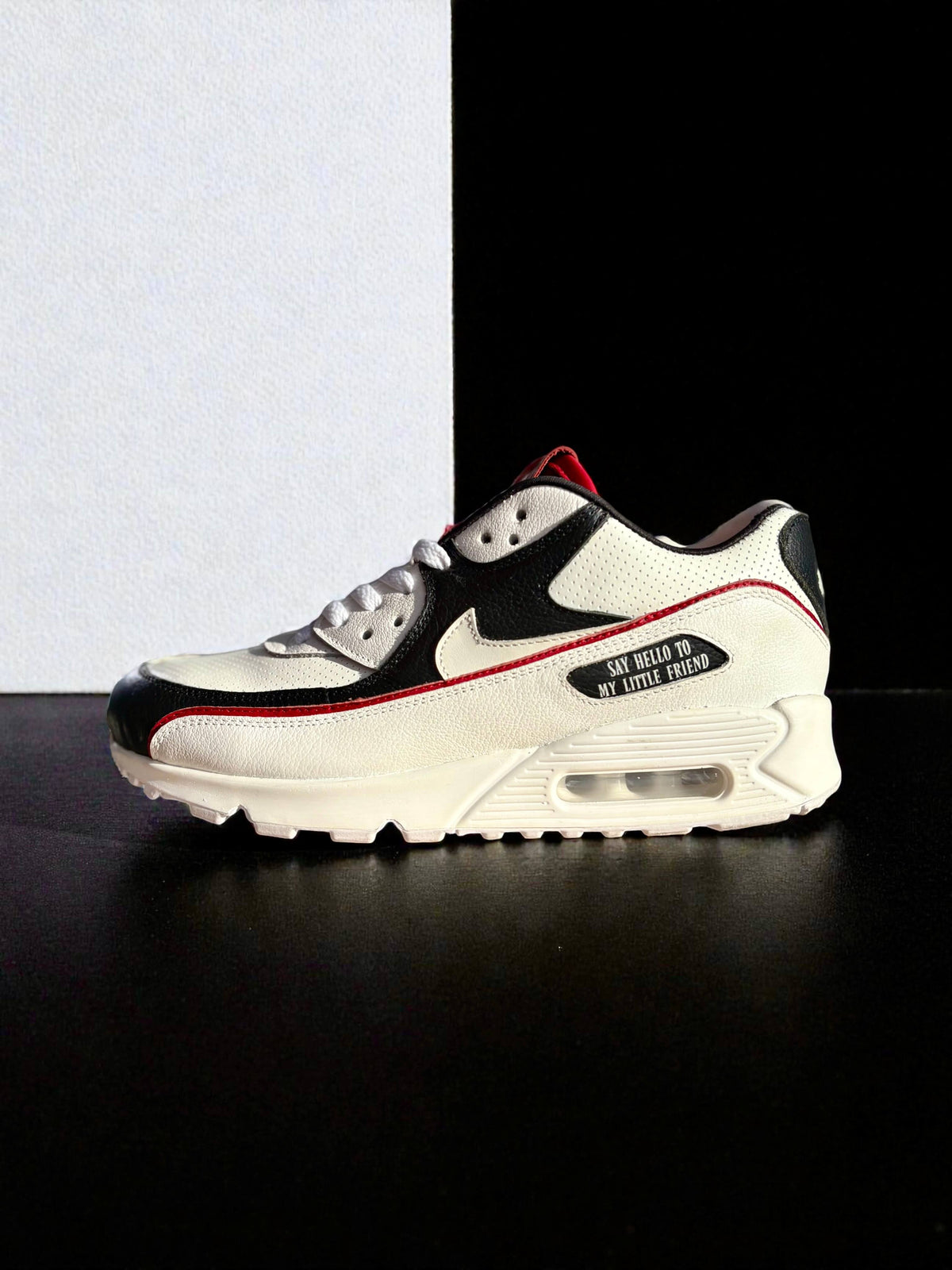 Handcrafted Scarface-inspired Air Max 90 side profile