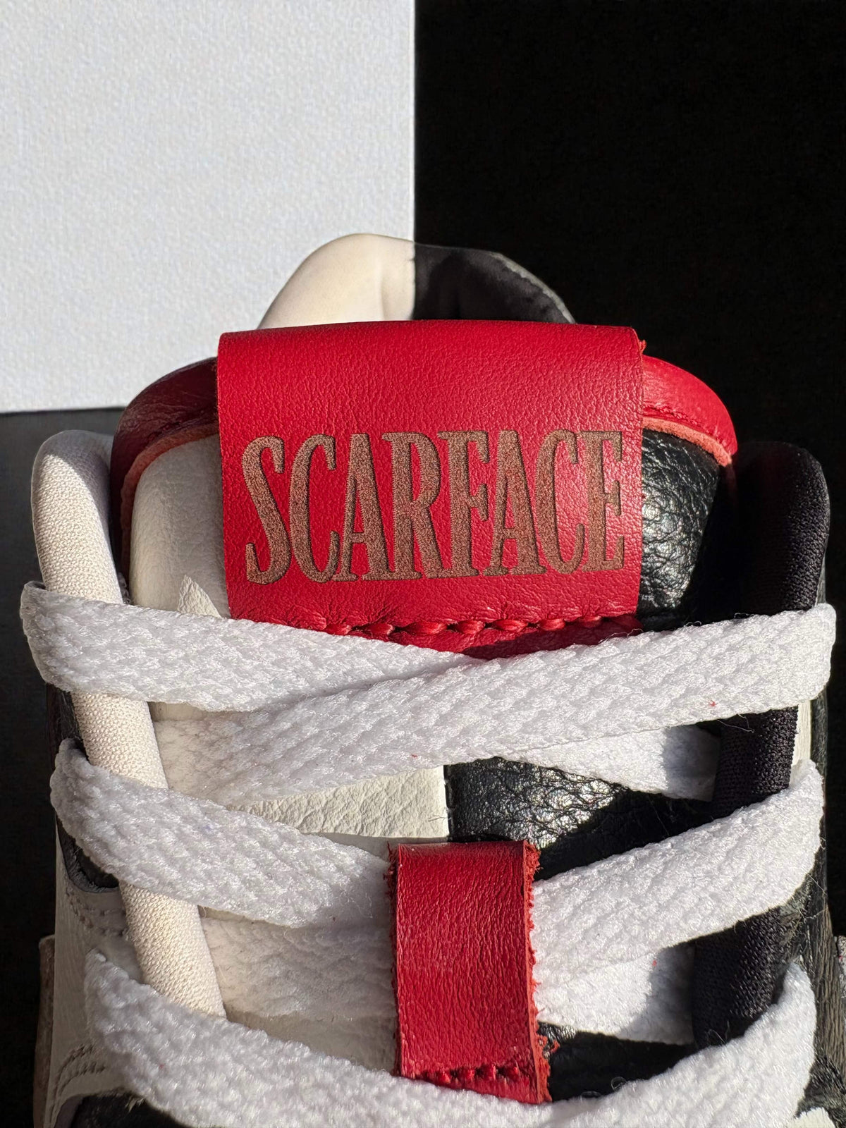 Custom Air Max 90 red tongue binding and engraved tongue tag
